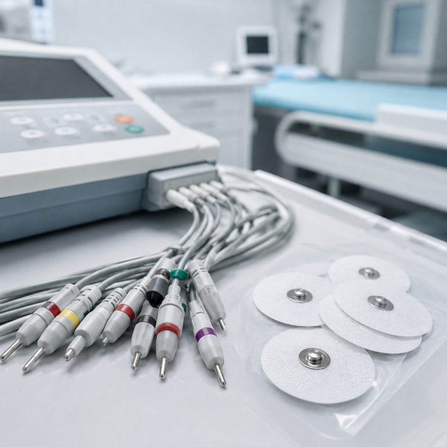 ECG equipment and leads ready for a heart assessment